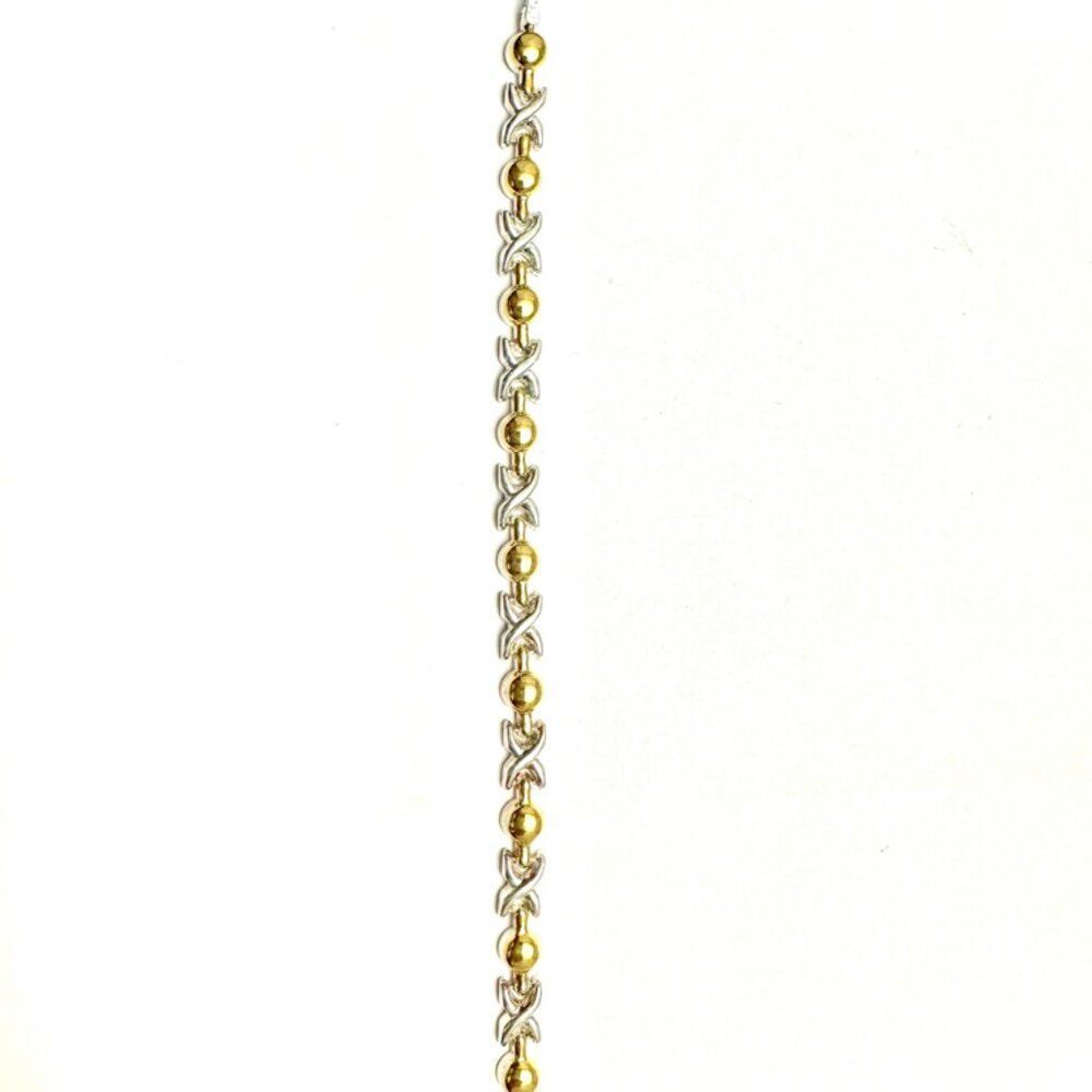 2 tone Italian X O 7 inch Bracelet Sterling Silver Stamped 925